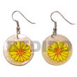 Natural Dangling 35mm Round BFJ5008ER Shell Beads Shell Jewelry Hand Painted Earrings