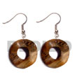 Natural Dangling 35mm Robles Wood Ring BFJ5372ER Shell Beads Shell Jewelry Wooden Earrings