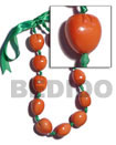 Natural Wooden Imitation Kukui Nut Choker / Orange