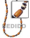 Natural Buri Orange Tube W/ Glass Beads Necklace