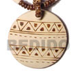 Natural 50mm Round Coco Pendant W/ Aztec Burning