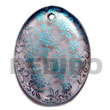 Natural Natural OVAL 45MM TRANSPARENT GRAY  RESIN W/ HANDPAINTED DESIGN - AQUA BLUE FLORAL / EMBOSSED Maki-e Japanese Art Of Painting Makie Wooden Accessory Shell Products Shell Beads Shell Jewelry