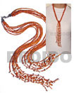 Natural Scarf Necklace - 7 Rows Orange Glass