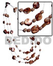 Natural Natural FLOATING GOLDEN BROWN KABIBE SHELL NUGGETS IN 3 GRADUATED ROWS OF MAGIC WIRE  28" / 24" / 22"  W/ PEARL BEADS ACCENT Wooden Accessory Shell Products Shell Beads Shell Jewelry