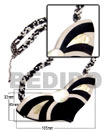 Natural Natural CHOKER / TWISTED BLACK AND WHITE CUT/GLASS BEADS AND 33MMX45MMX105MM CERAMIC INLAID MOP PENDANT W/ RESIN BACKING /THICKNESS 7MM /  13IN Wooden Accessory Shell Products Shell Beads Shell Jewelry