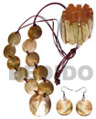 Natural Natural 10 PCS. 35MM ROUND BROWNLIP SHELLS & 1PC. 50MMROUND  BROWNLIP SHELL CENTER ACCENT IN SATIN DOUBLE CORD / 40 IN. W/ SET EARRINGS AND ELASTIC BANGLE Wooden Accessory Shell Products Shell Beads Shell Jewelry